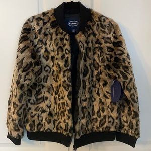 Leopard faux fur bomber jacket